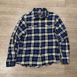 Orvis Classic Collection Mens Plaid Flannel Shirt Jacket Shacket Blue Medium